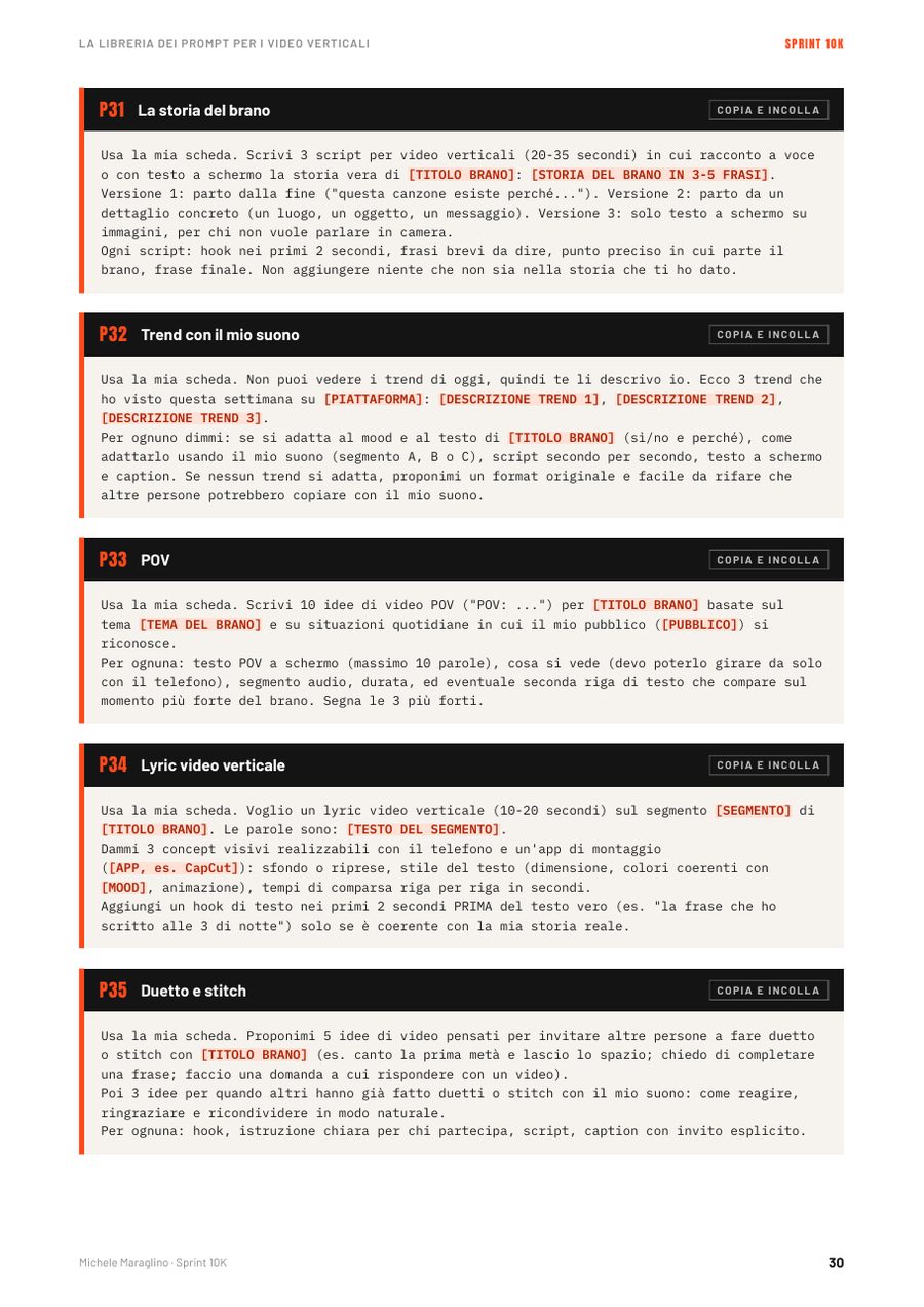 Pagina con prompt copia-incolla della guida